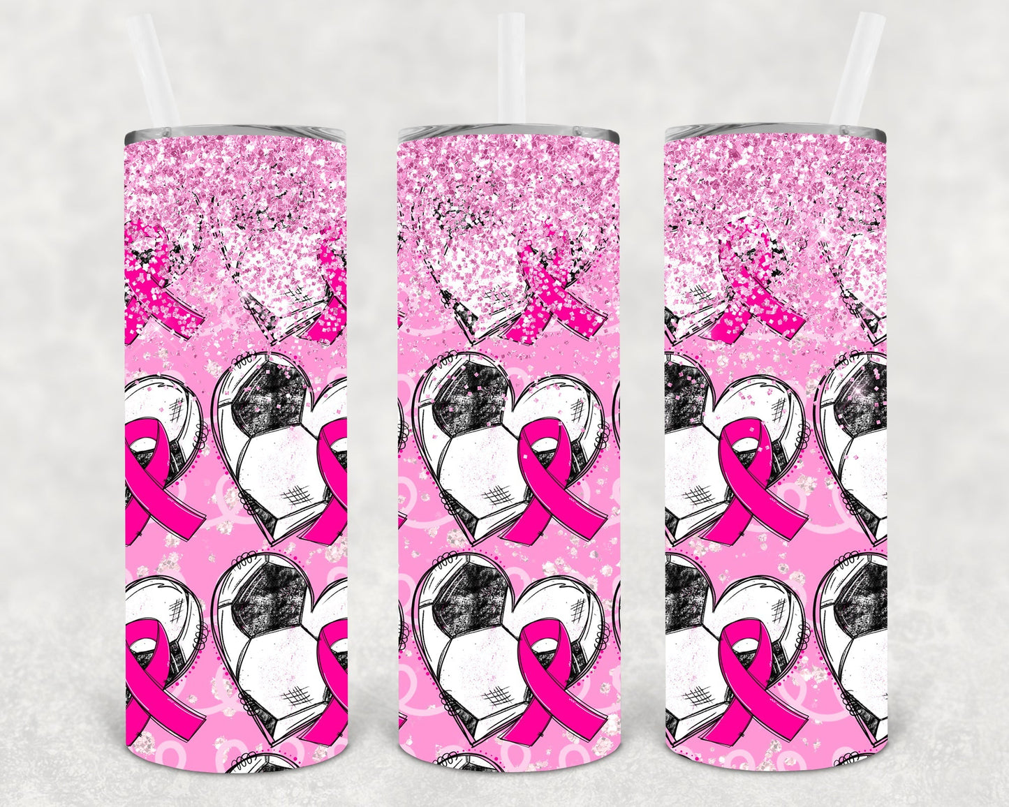 Pink Ribbon Soccer 20 oz Skinny Tumbler