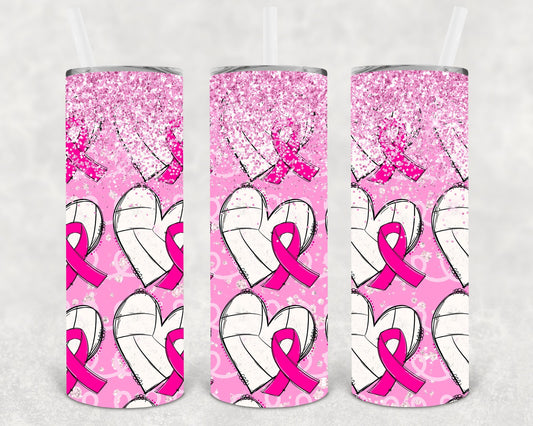 Pink Ribbon Volleyball 20 oz Skinny Tumbler
