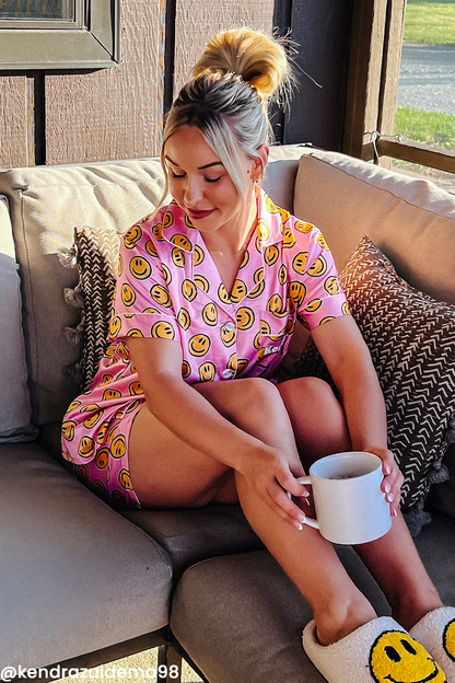 Pink Smiley Satin Pajamas