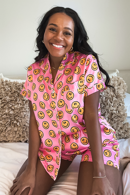 Pink Smiley Satin Pajamas