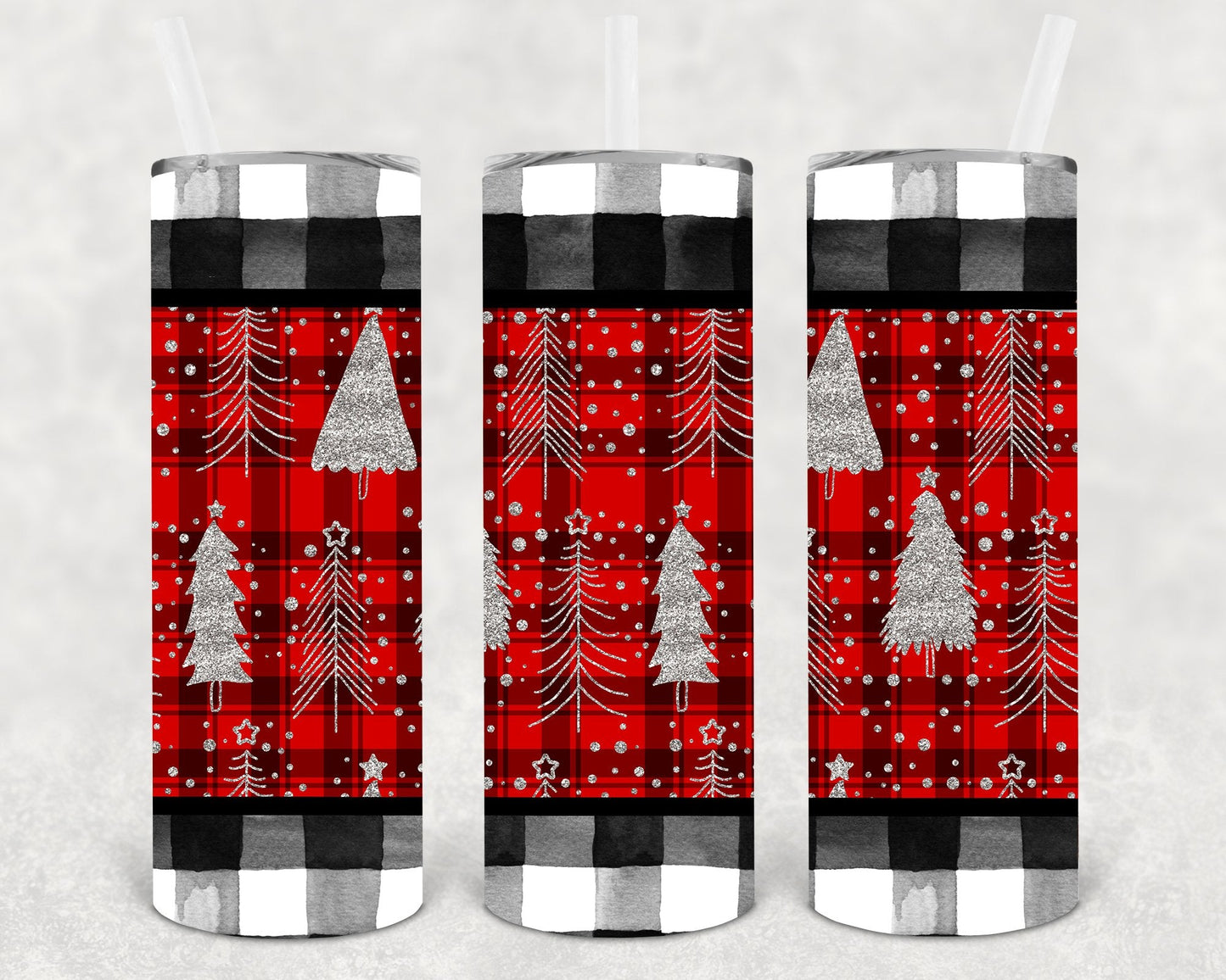Plaid and Silver Trees 20 oz Skinny Tumbler