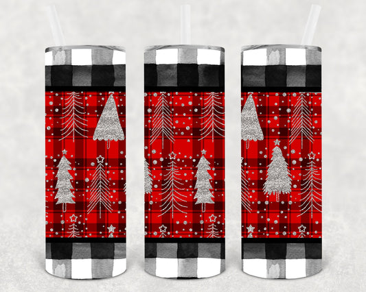 Plaid and Silver Trees 20 oz Skinny Tumbler