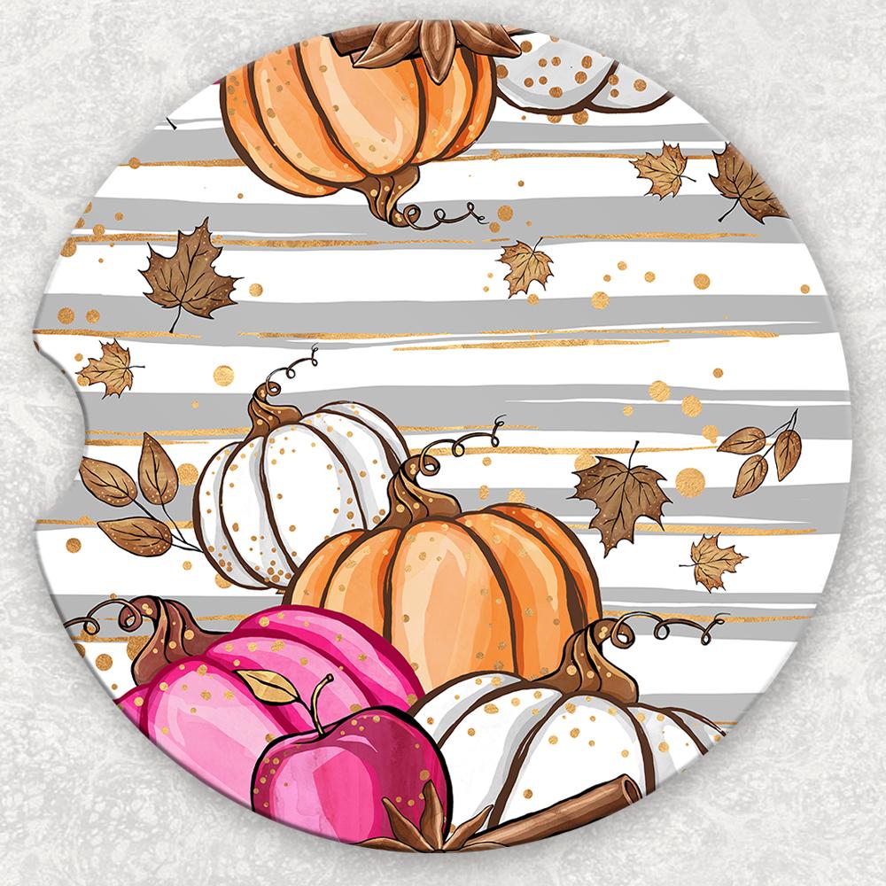 Car Coaster Set - Pumpkins and Stripes
