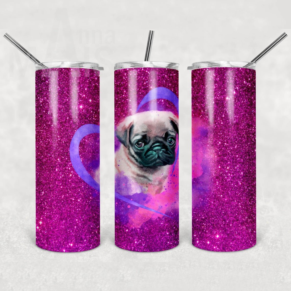 Purple Pug 20 oz Skinny Tumbler