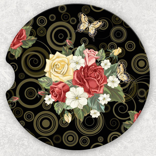 Car Coaster Set - Roses and Butterflies