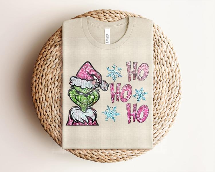 Faux Glitter Gr*nch Ho Ho Ho Graphic Tee