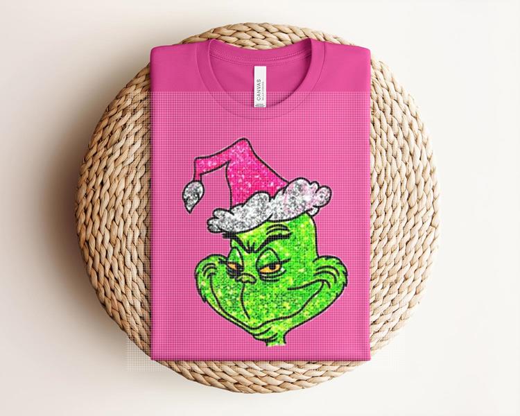 Faux Glitter Pink Gr*nch Graphic Tee