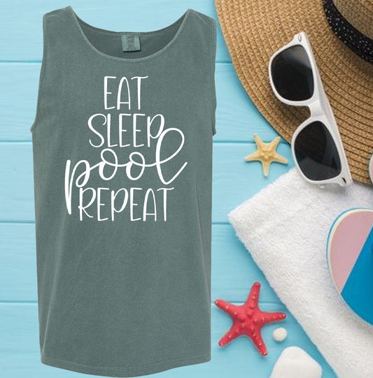 Eat Sleep Pool Repeat - Comfort Colors Graphic Tank Top