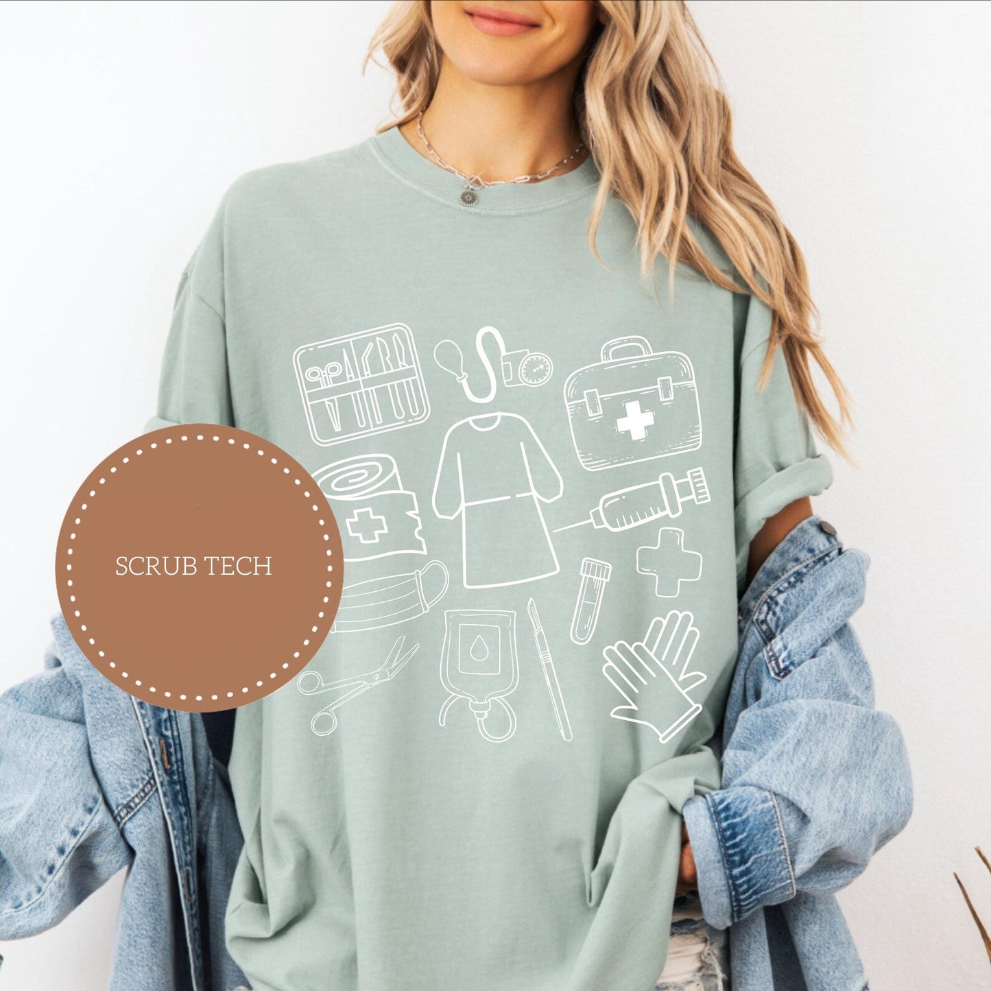 Scrub Tech Doodle Icons Graphic Tee