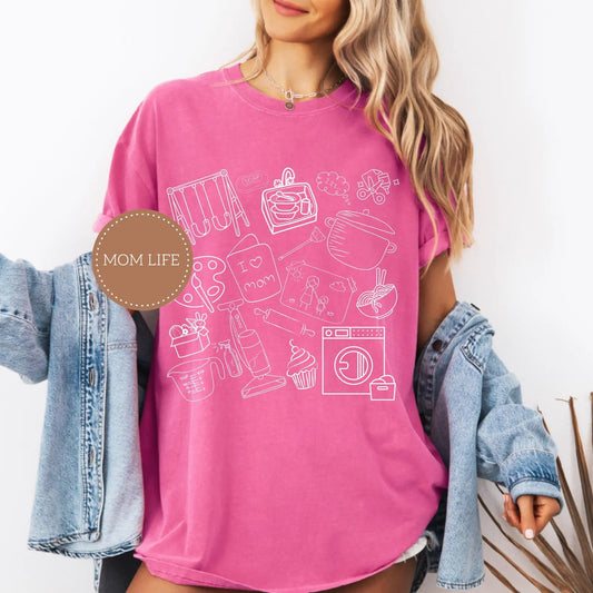 Mom Life Doodle Icons Graphic Tee