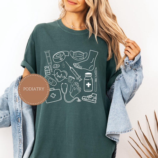 Podiatry Doodle Icons Graphic Tee