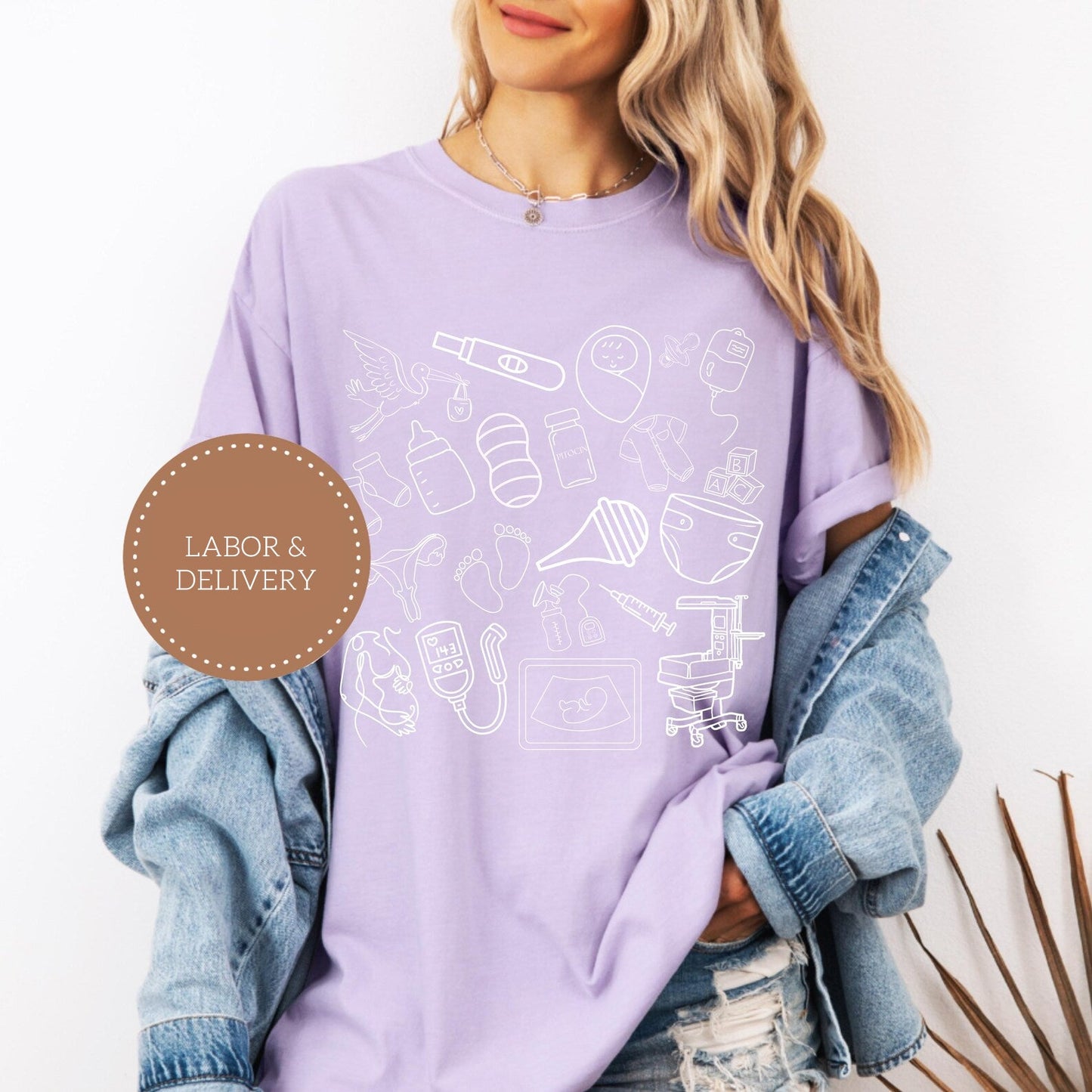 Labor & Delivery Doodle Icons Graphic Tee