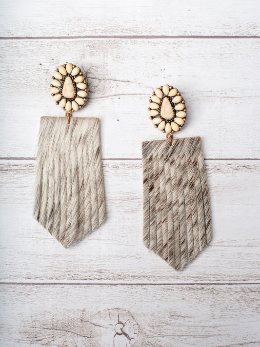 Concho Cowhide Fringe Earrings