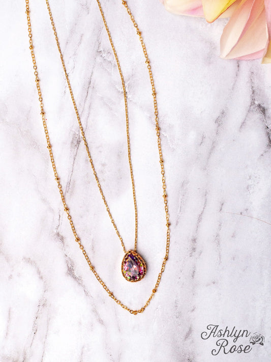 Double Chain Necklace with Multi-Colored Pendant