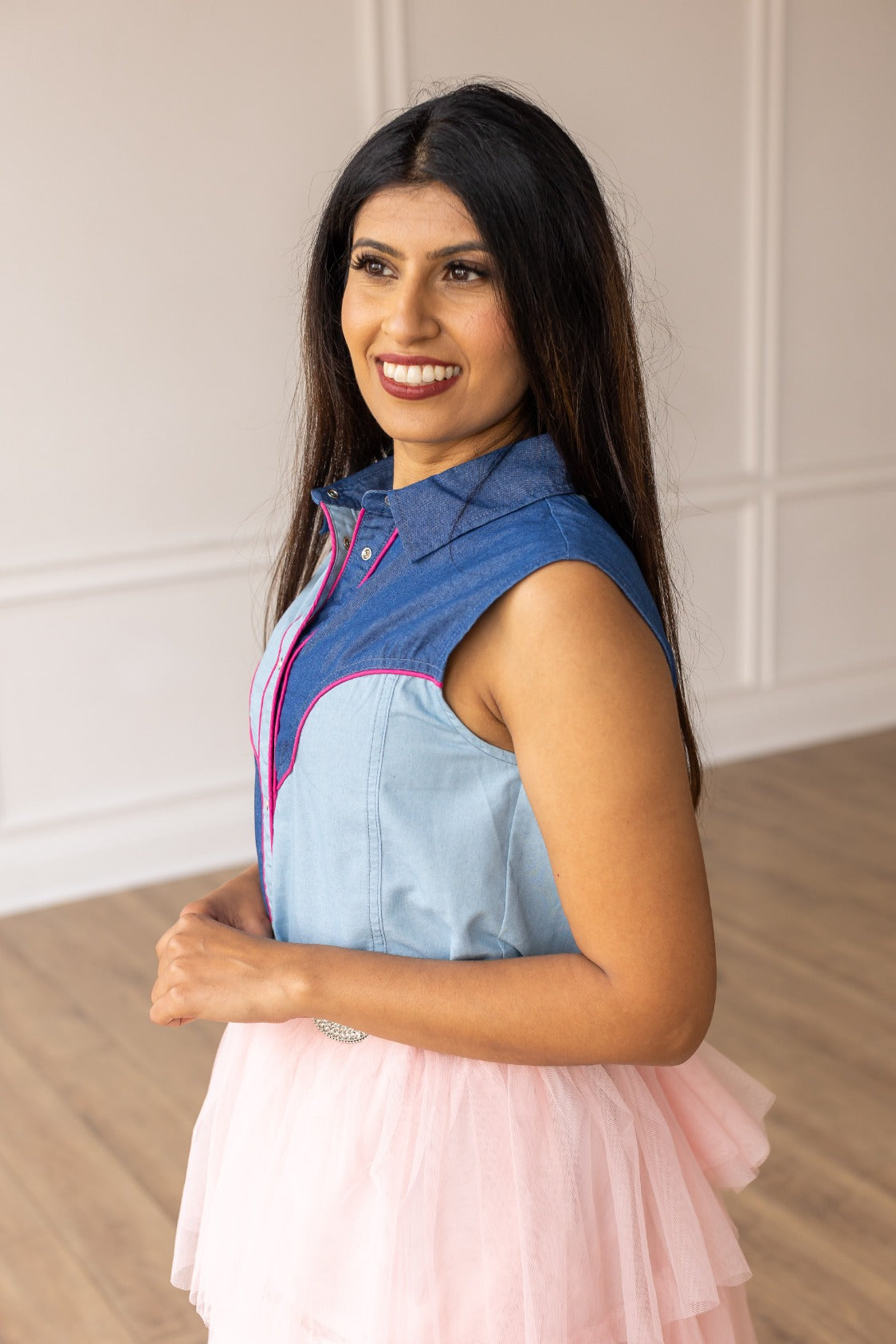 Sleeveless Pearl Snap Western Shirt