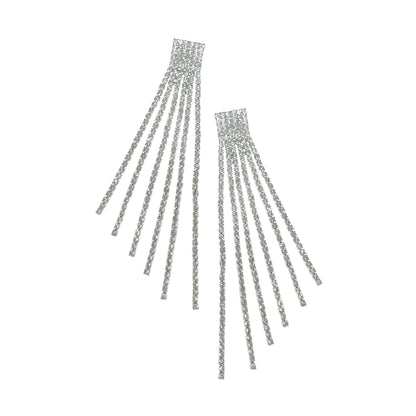 Silver Abstract Rhinestone Fringe Earrings