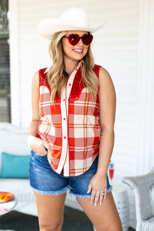 ‘Can I Get A Yee-Haw' Western Sleeveless Button-Up Shirt