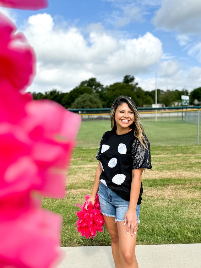Glitter Football on Princess Top, Black