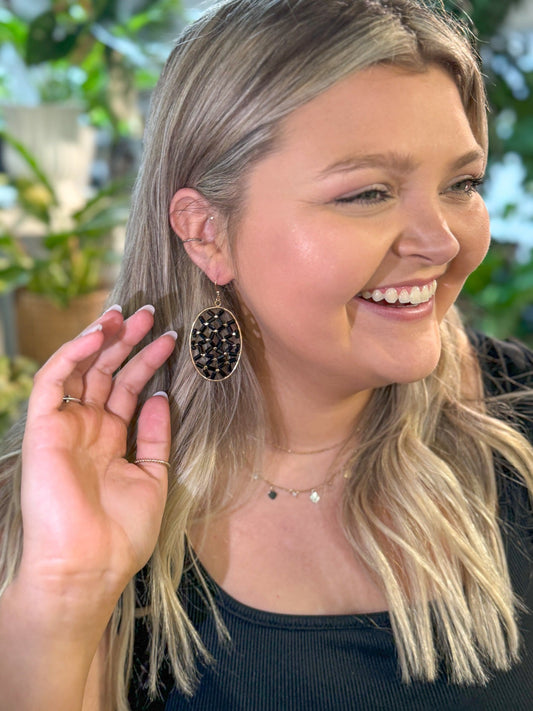 Napa Valley Black Bead Oval Dangle Earrings