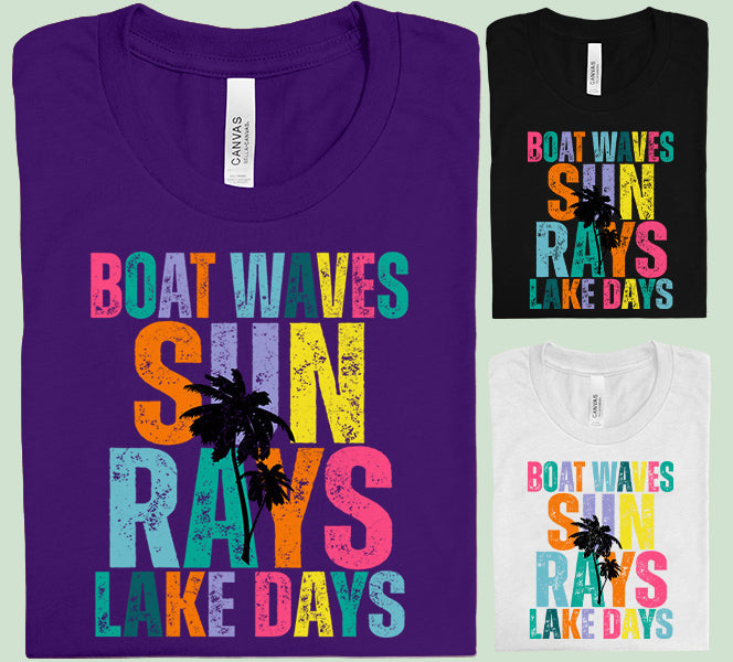 Boat Waves Sun Rays Lake Days - Graphic Tee