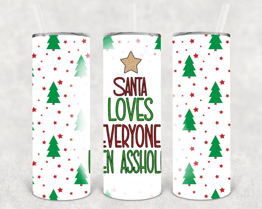 Santa Loves Everyone Even A**holes 20 oz Skinny Tumbler