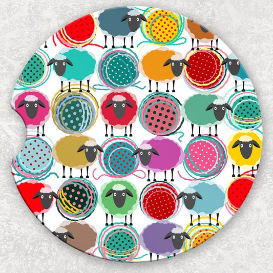 Car Coaster Set - Sheep and Yarn