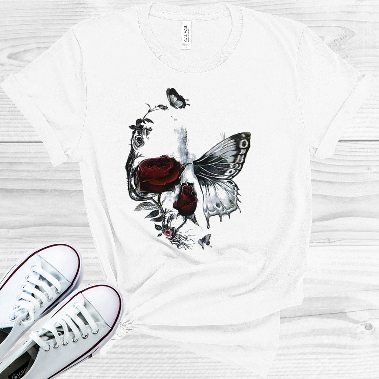 Butterfly Rose Skull Graphic Tee