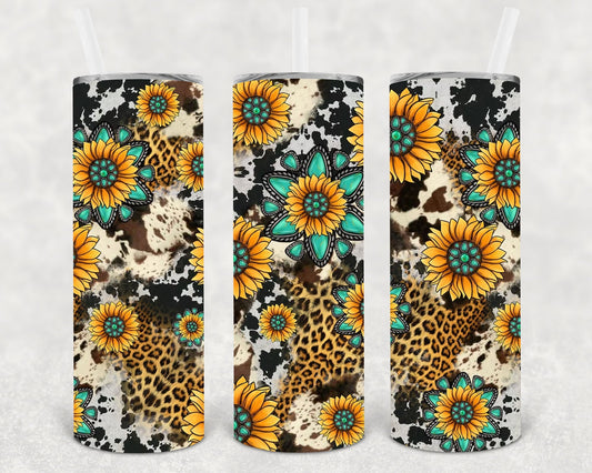 Sunflower Leopard Cow 20 oz Skinny Tumbler