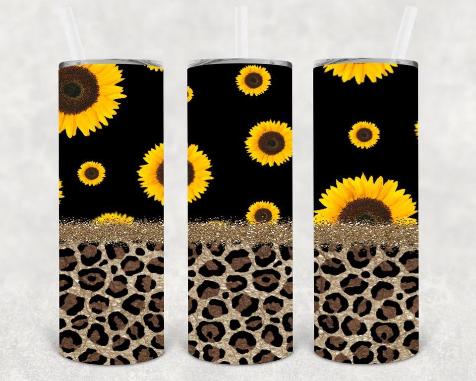Sunflower and Leopard 20 oz Skinny Tumbler