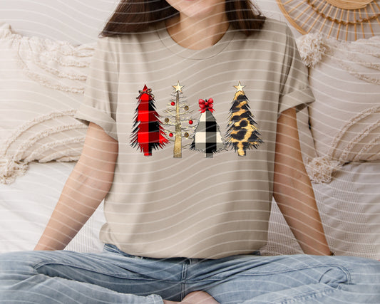 Buffalo Plaid Leopard Christmas Trees Graphic Tee