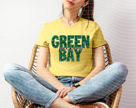Green Bay Packers Faux Glitter Graphic Tee