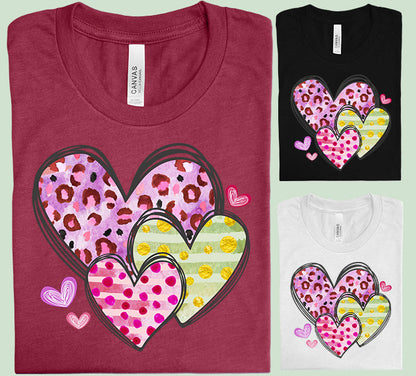 Valentine Hearts Stripes Leopard Graphic Tee
