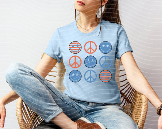 Patriotic Peace Happy Faces Graphic Tee