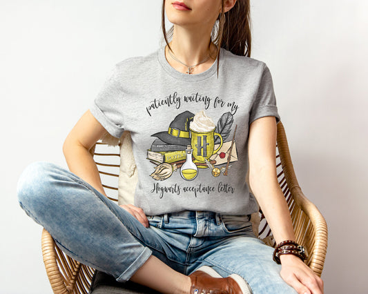 Patiently Waiting for My Hogwarts Acceptance Letter (Hufflepuff) Graphic Tee