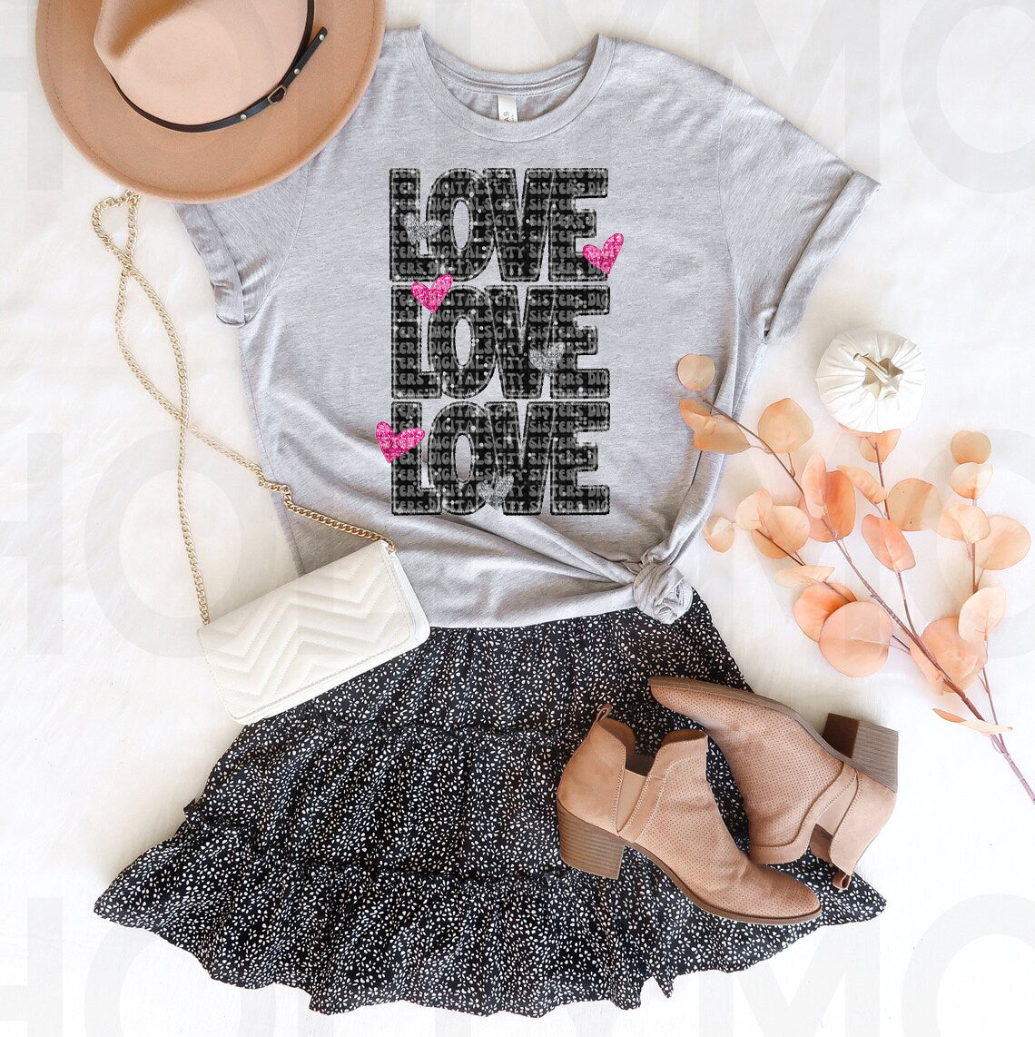 Love Love Love Faux Glitter Graphic Tee