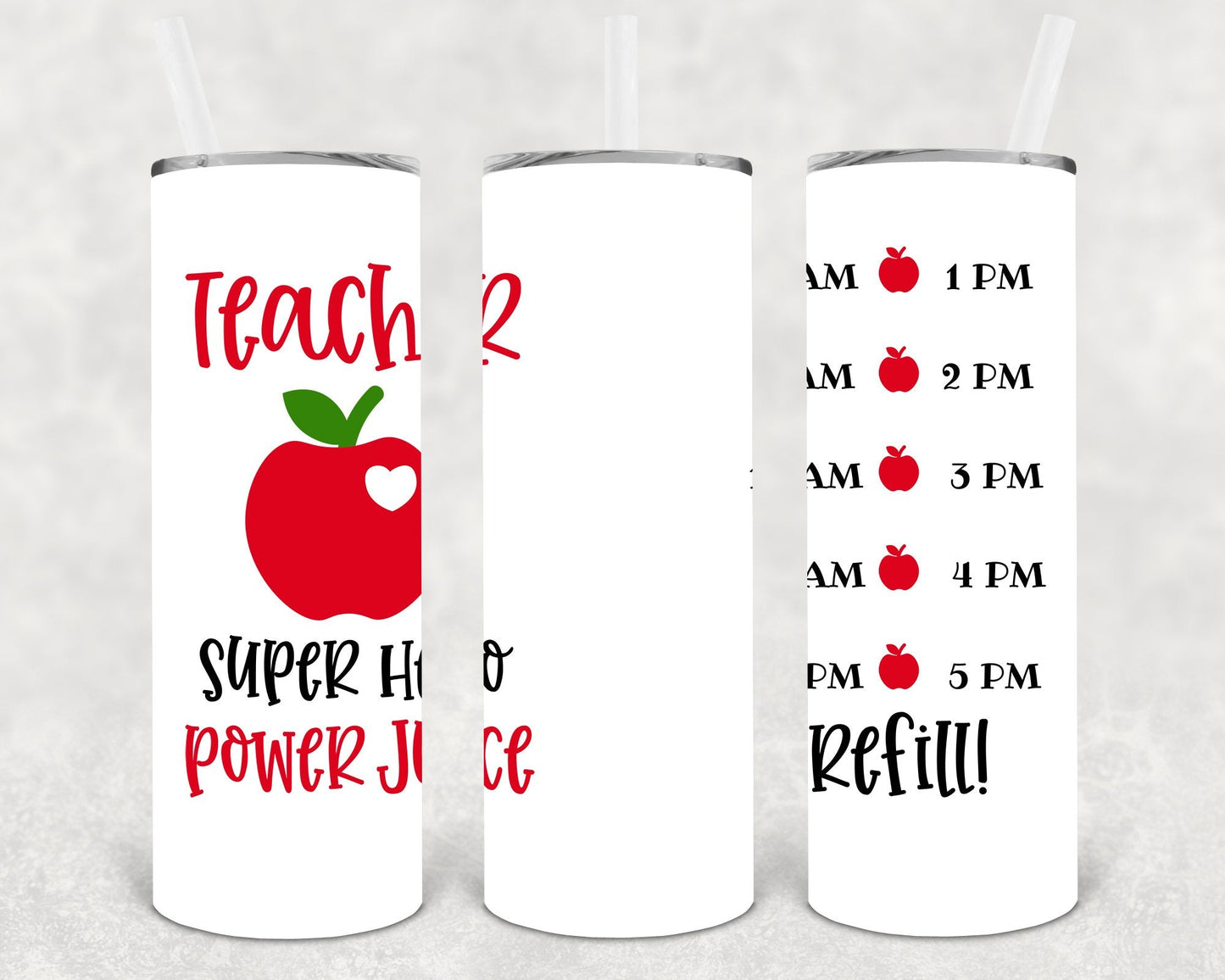 Teacher Super Hero Power Juice 20 oz Skinny Tumbler