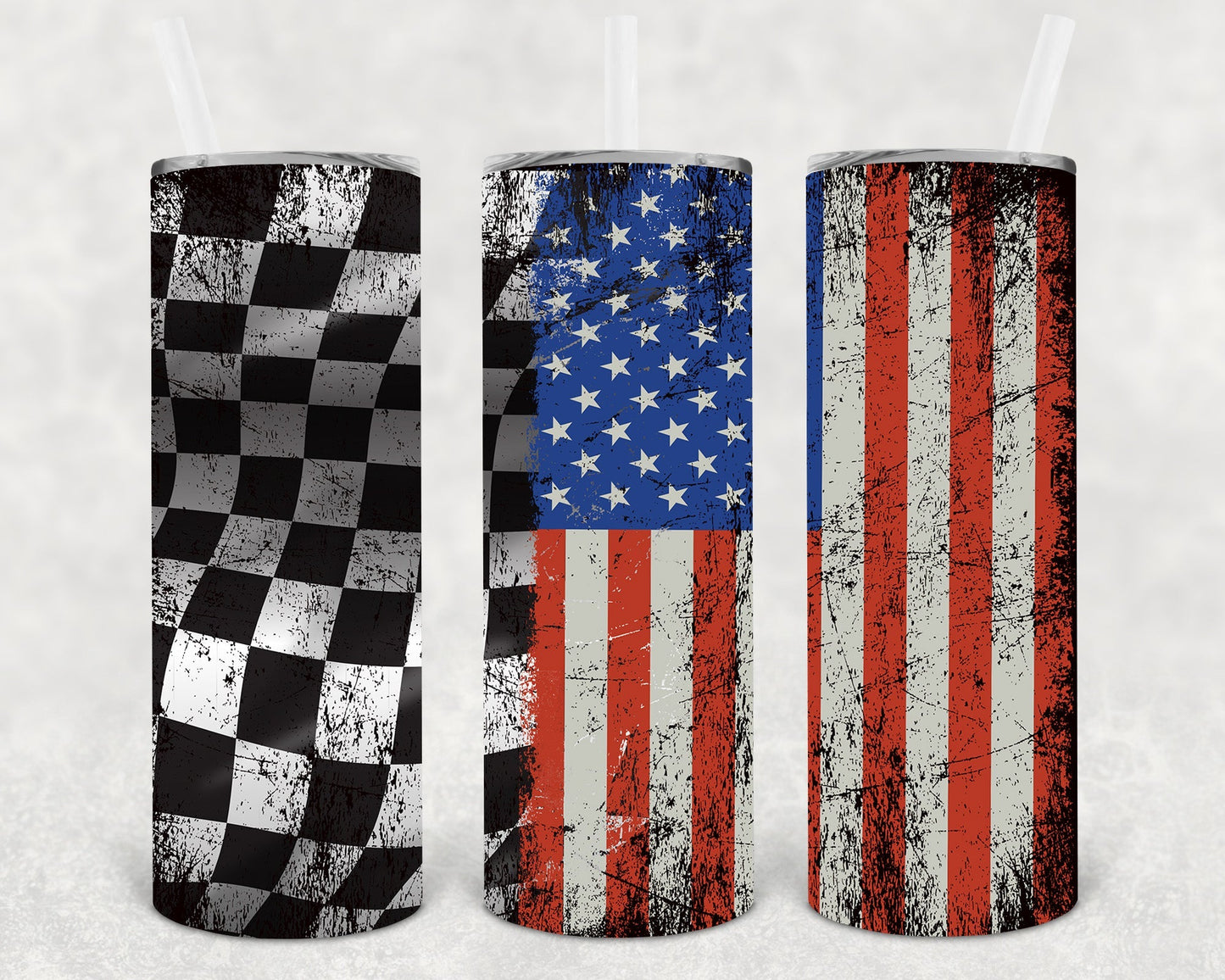 USA and Checkered Flags 20 oz Skinny Tumbler