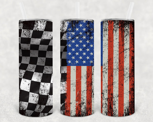 USA and Checkered Flags 20 oz Skinny Tumbler