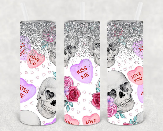 Valentine Skulls 20 oz Skinny Tumbler