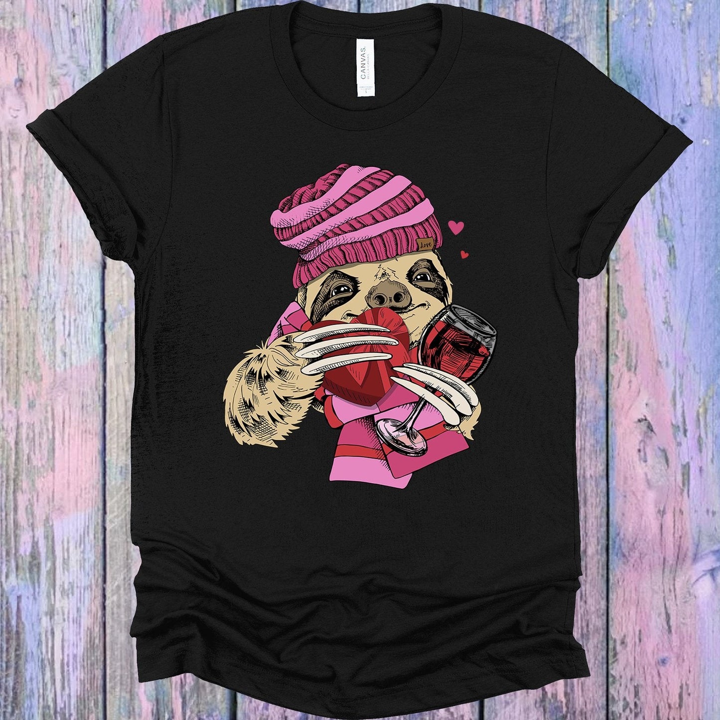 Valentine Wine Sloth Graphic Tee