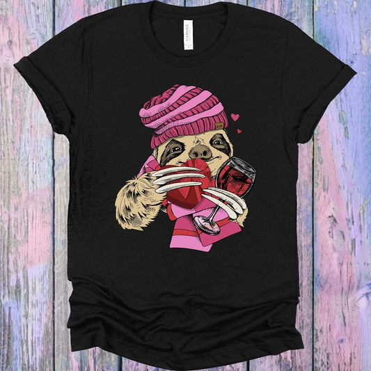 Valentine Wine Sloth Graphic Tee