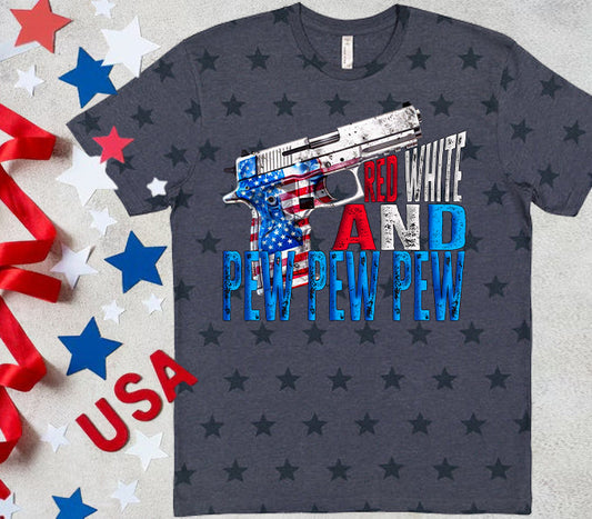 Red White and Pew Pew Pew - Star Graphic Tee