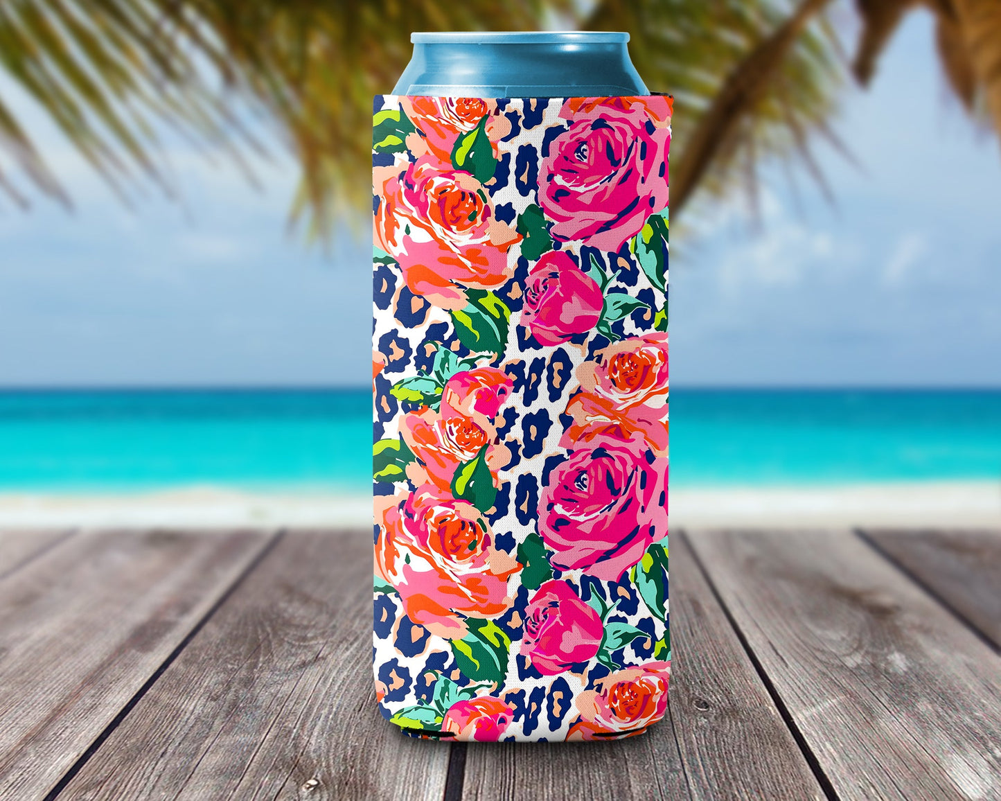 Leopard Floral - Can Cooler