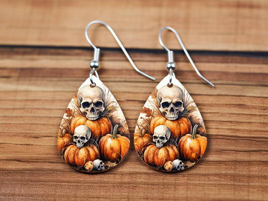 Pumpkin Skull Drop Earrings