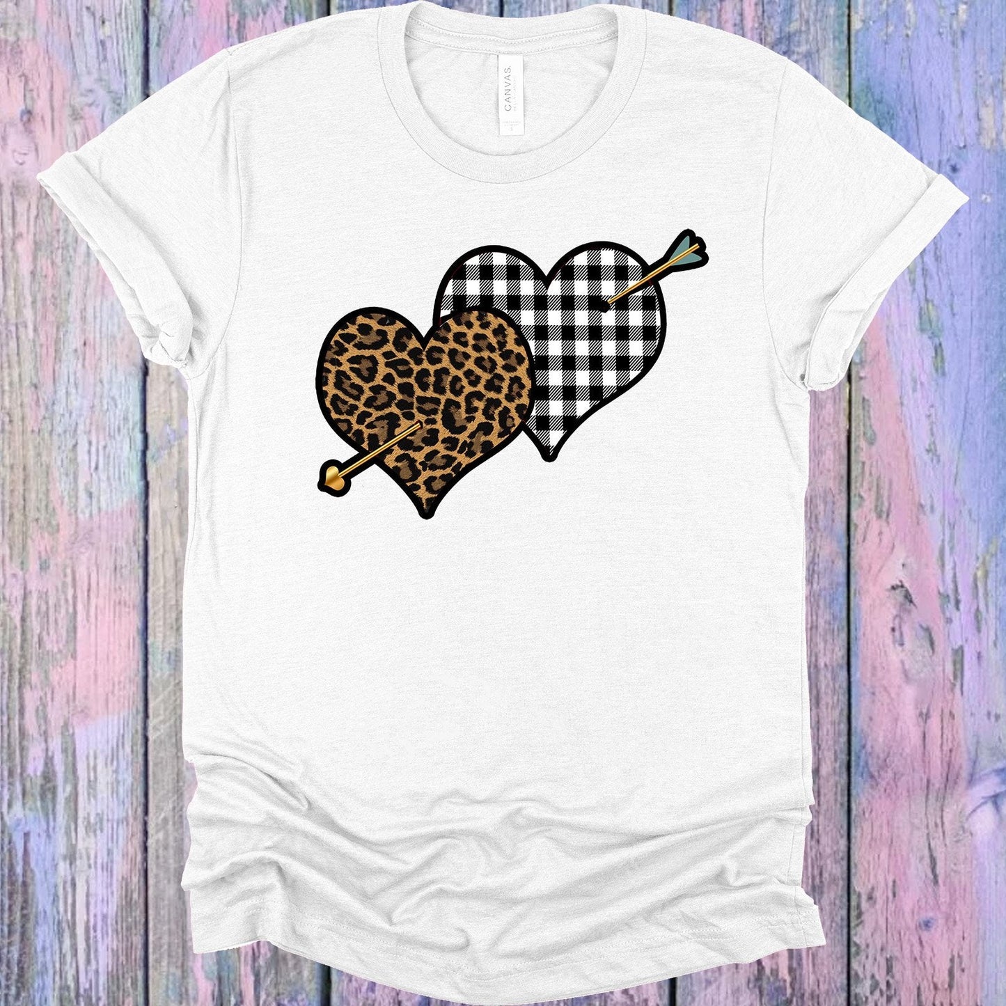 White Plaid Leopard Hearts Graphic Tee