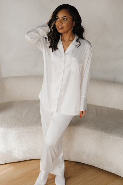 White Satin Pajama Pants Set