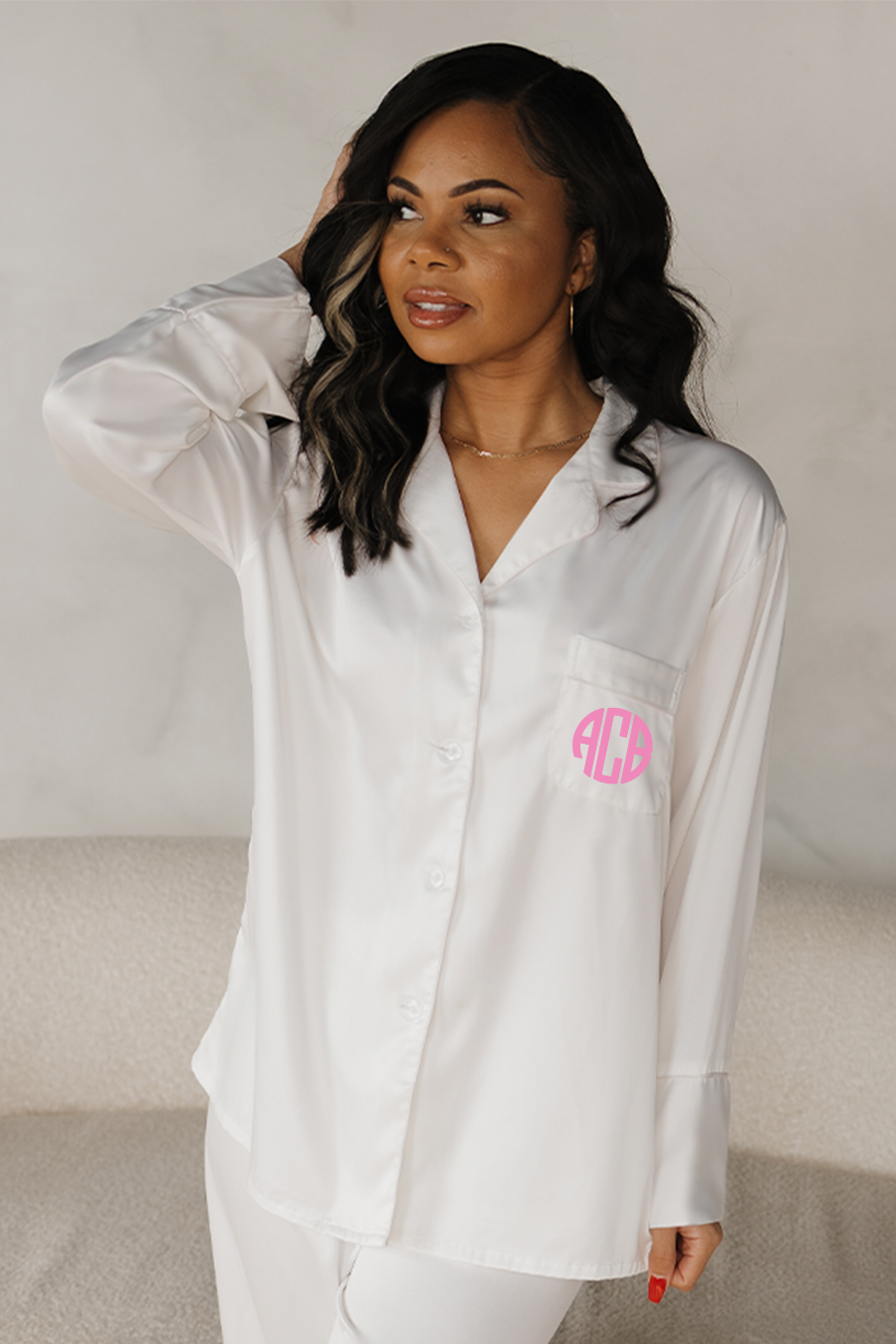 White Satin Pajama Pants Set