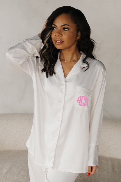 White Satin Pajama Pants Set