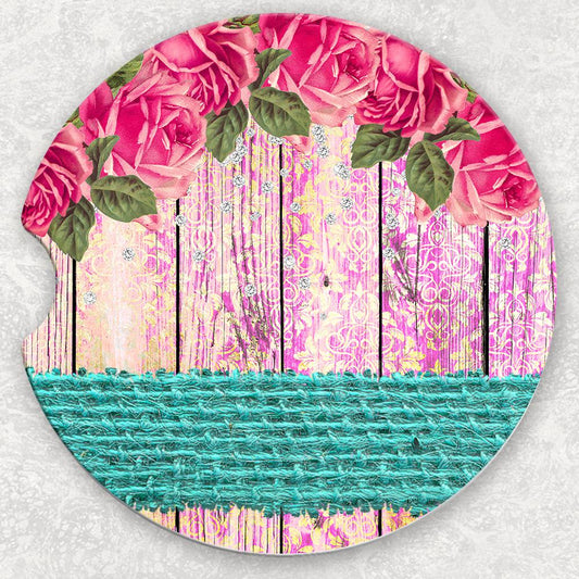 Car Coaster Set - Wood and Roses