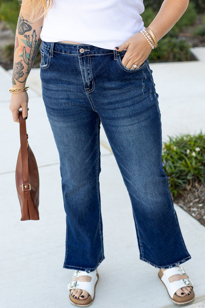 Dirty Blue Distressed Hem Plus Size Flared Jeans
